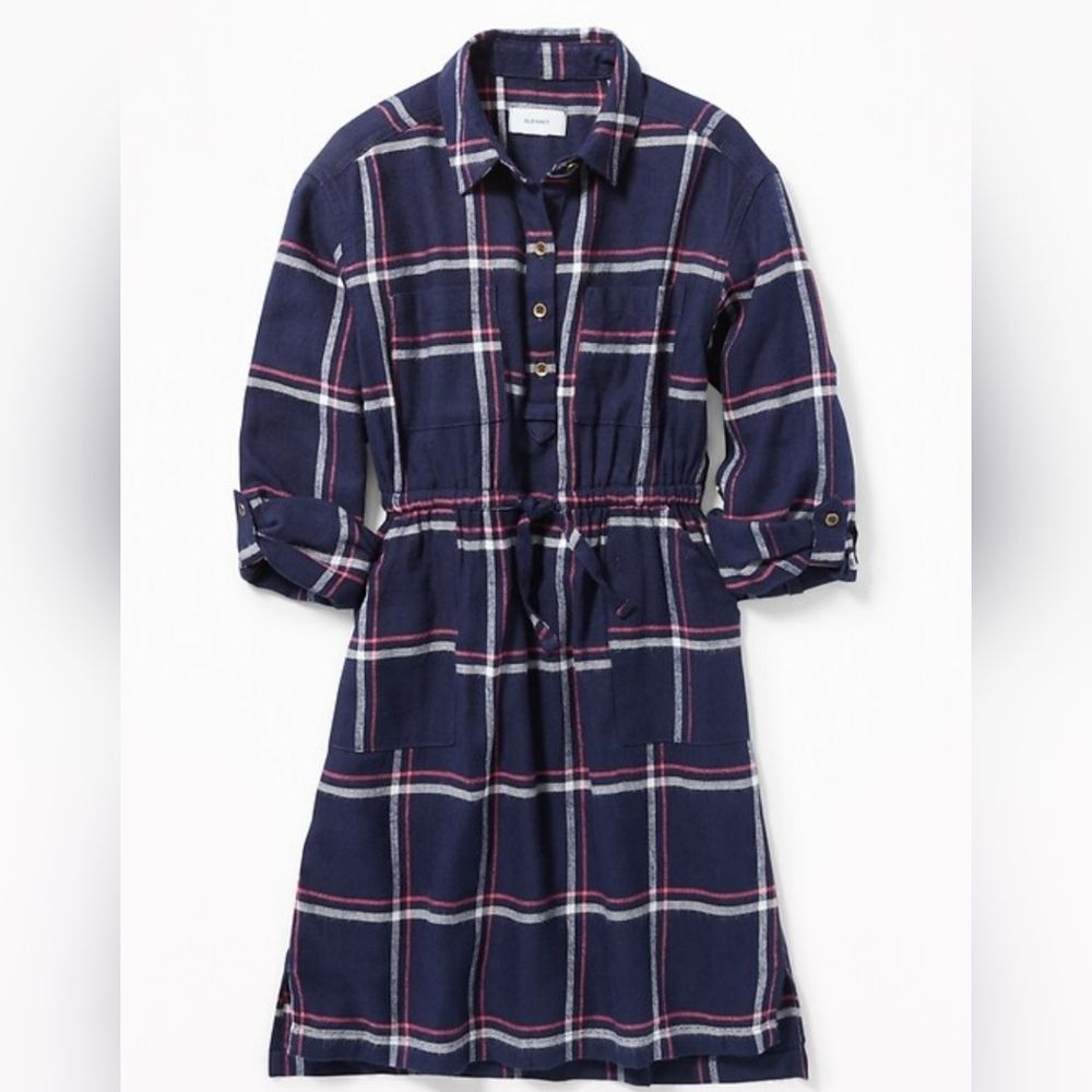 Old Navy Girl's Plaid Flannel Button-Up Dress Size XL 14